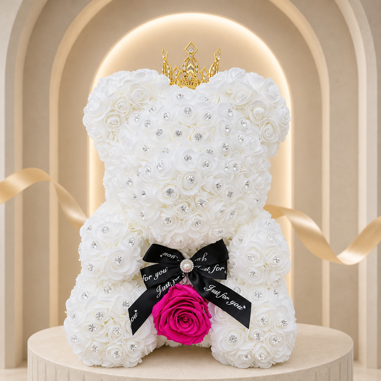 Medium Luxury White Rose Bear