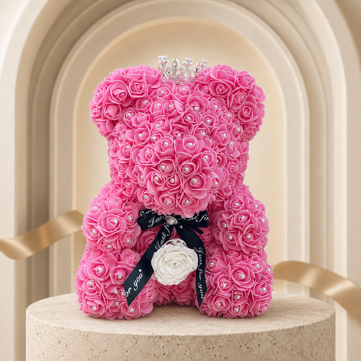 Medium Luxury Pink Rose Bear