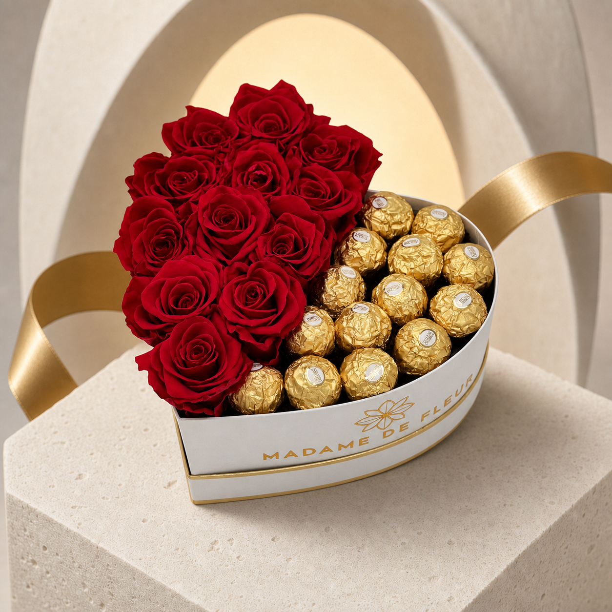 Small Heart Gift Box - Preserved Roses & Ferrero Combo