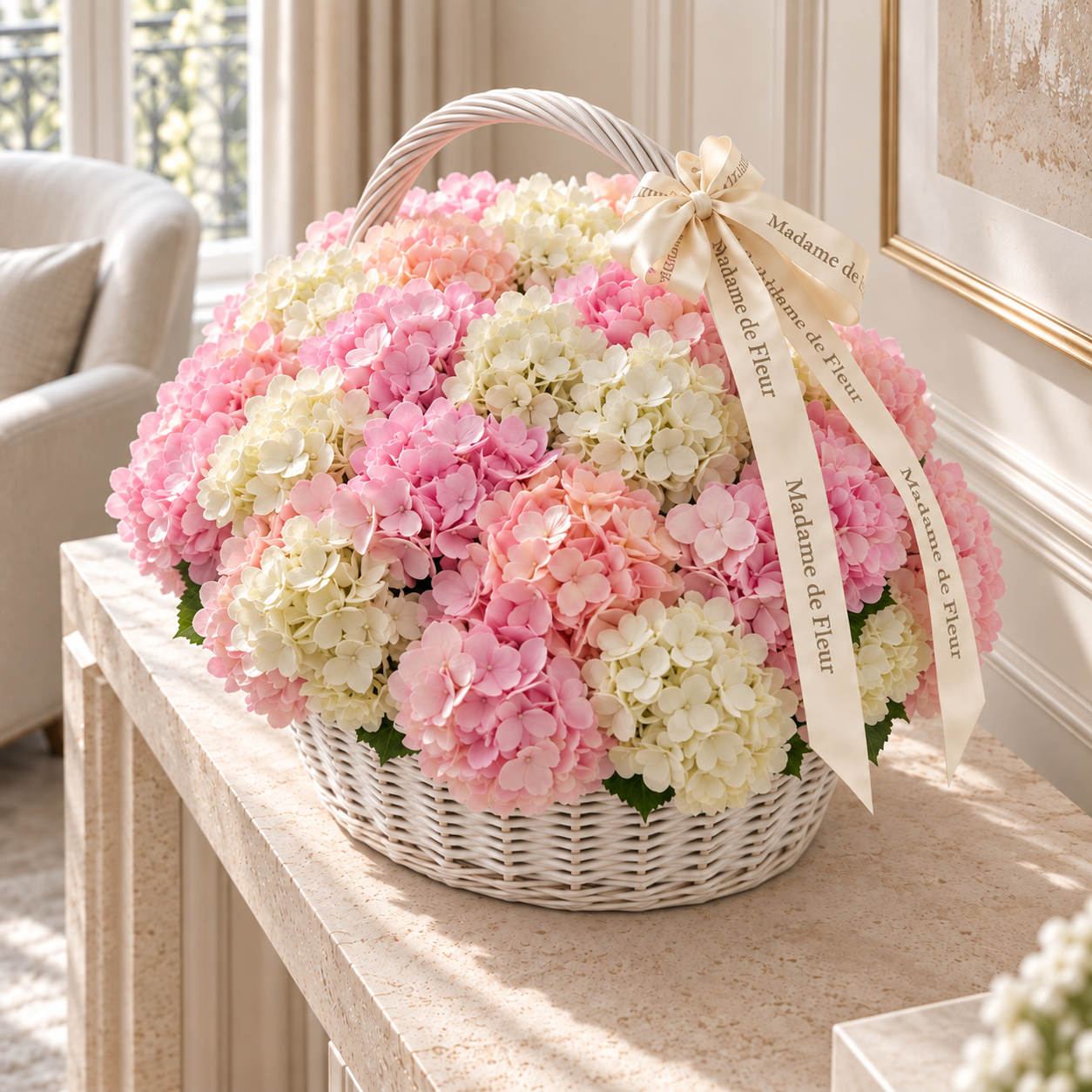 Madame de Fleur Hydrangea Basket — lifestyle photo