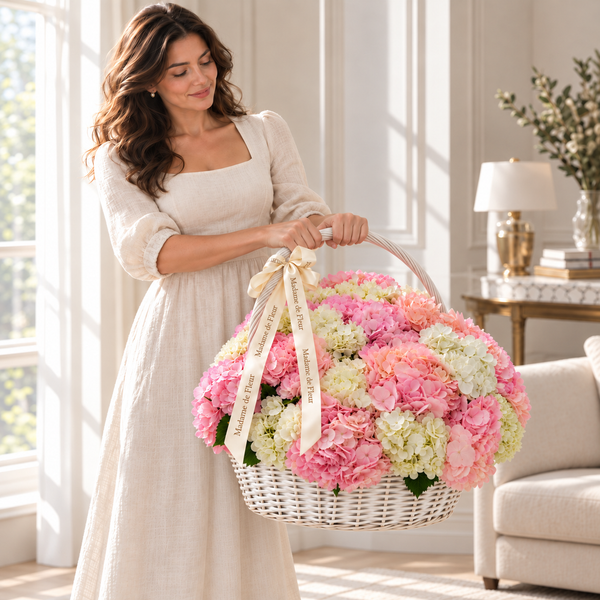 Madame de Fleur Hydrangea Basket — model photo