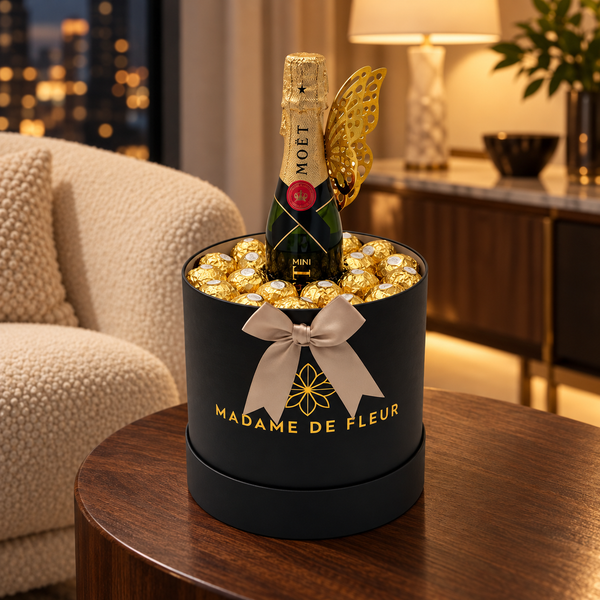 Choco & Cheers Gift Box styled on a side table