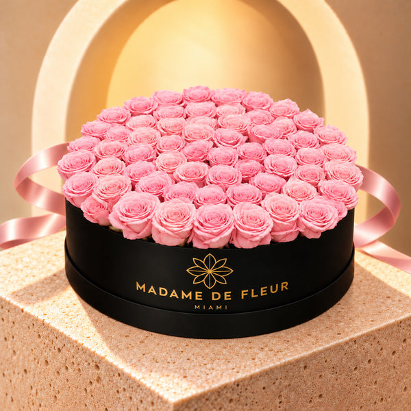 Grand Round Box with baby pink preserved roses