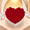 Large white heart box with red preserved roses and white ribbon, main view