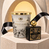 Midnight Bloom Home Fragrance Set with XL Roseberry Midnight Jasmine candle and Roseberry Midnight bottle, styled with black-and-white ribbon